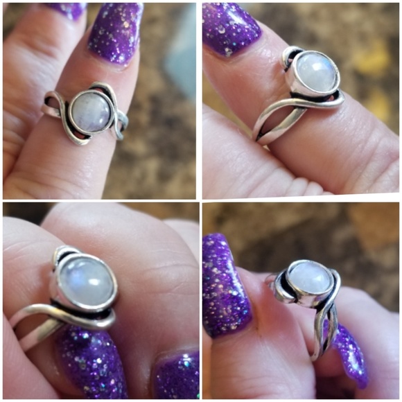 Genuine Round Rainbow Moonstone Ring Size 7 - Picture 3 of 6